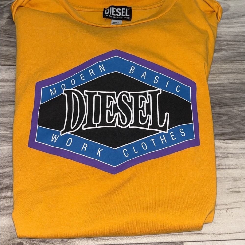 Diesel Yellow Short Sleeve Logo Tee with Blue & Purple Accents